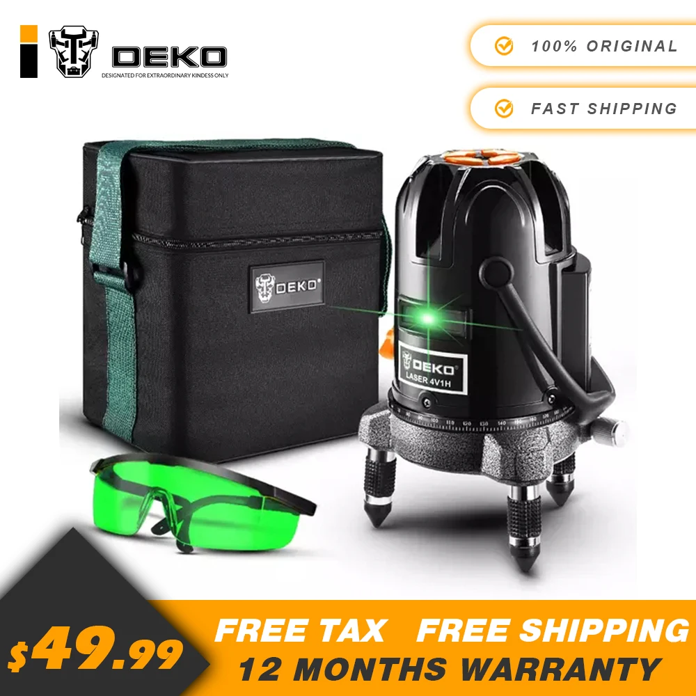 

DEKO LL5 Series 5 Line 6 Points Laser Level Self-leveling Horizontal&Vertical 360 Degree Adjustment Green With Tripod 3D Bag