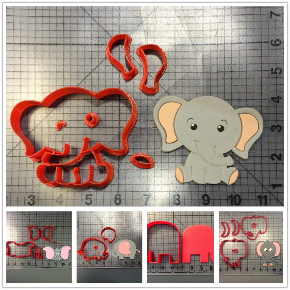 

Cartoon Animal Lovely Elephant Series Fondant Cupcake Top Custom Made 3D Printed Cookie Cutter Set For Baking Tools for Cakes