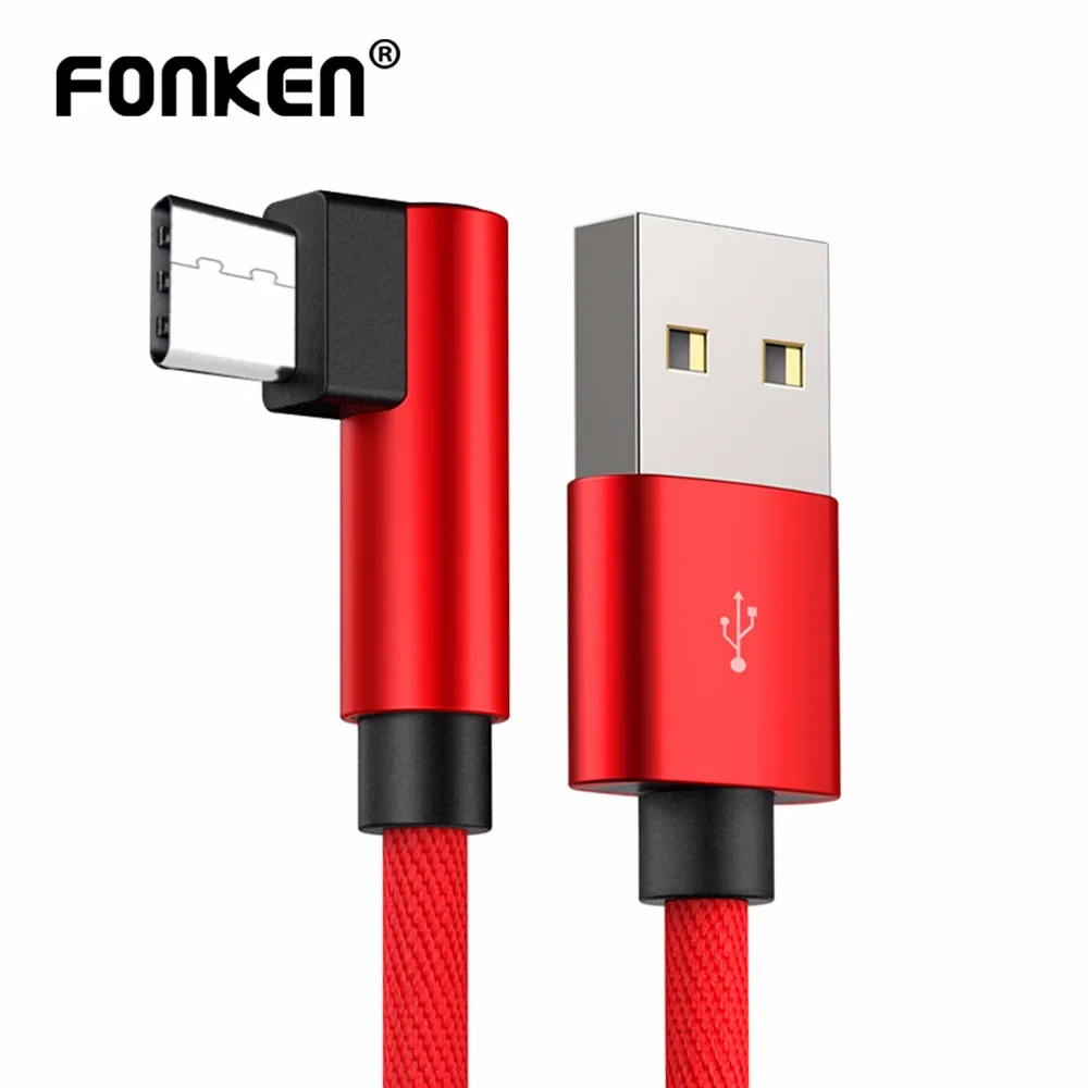 FONKEN Тип изгиба C 90 градусов USB кабель для быстрой зарядки l-образный зарядный шнур USB C кабель для быстрой зарядки для питания мобильного телефона 1 м