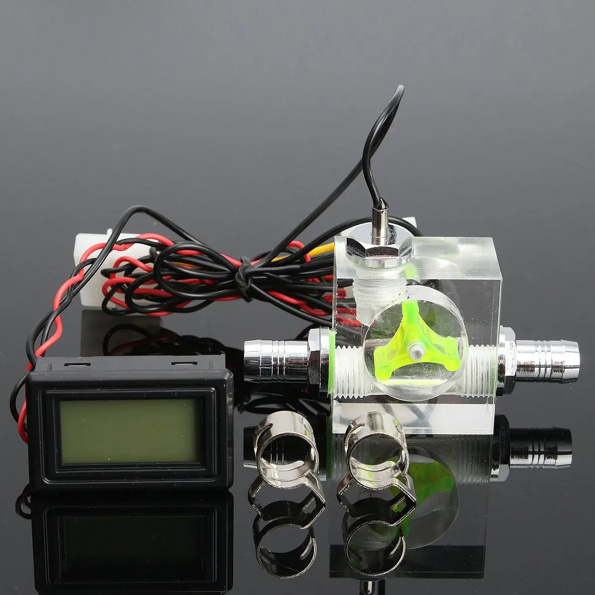 

Newest Water Liquid Cooling 3 Way Flow Meter LED Light Thermometer G1/4 Threaded Connector