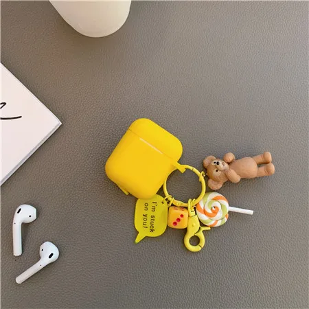 Силиконовый чехол с мультяшным медведем и кроликом для Apple Airpods, Чехол Air pods, аксессуары, Bluetooth наушники, наушники, защитный чехол - Цвет: Yellow