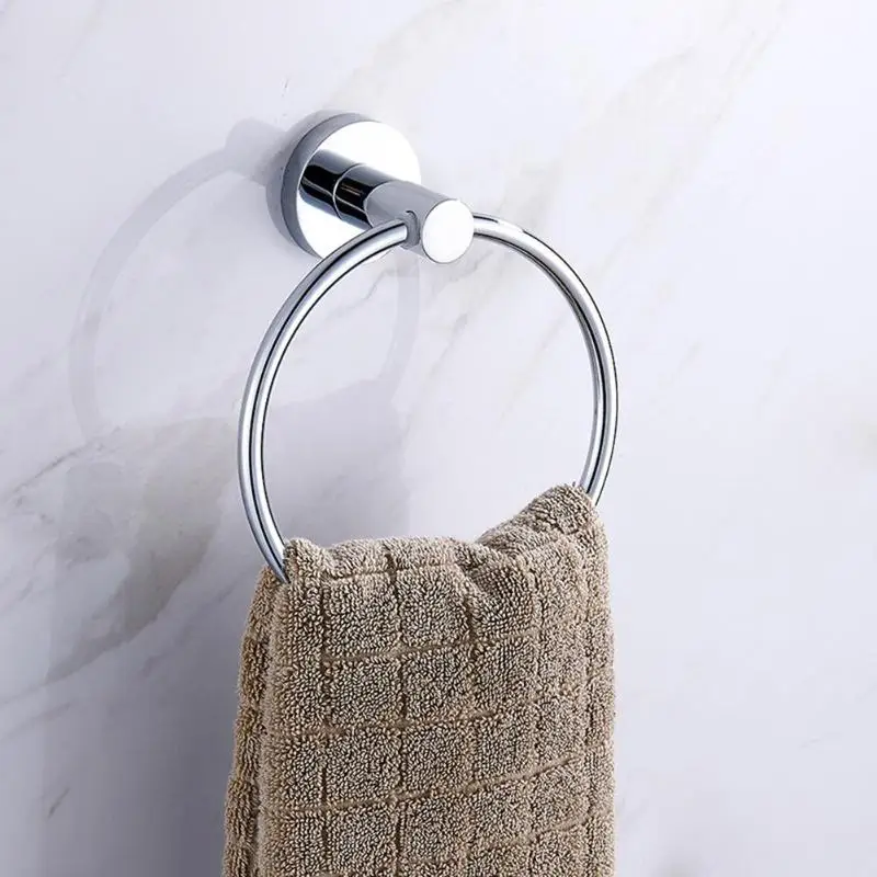 Stainless Steel Round Style Wall Mounted Towel Ring Holder Hanger Bathroom