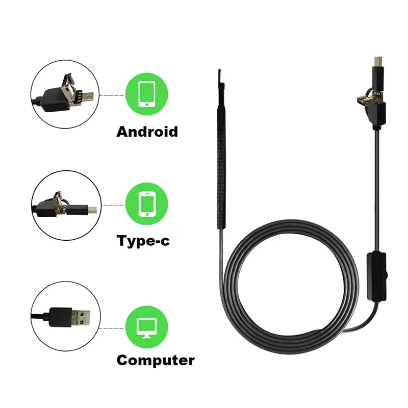

3 IN 1 Otoscope Endoscope Camera 720P HD Visual Ear Spoon Ear Pick Ear Cleaner Cleaning Endoscope Borescope OTG Android