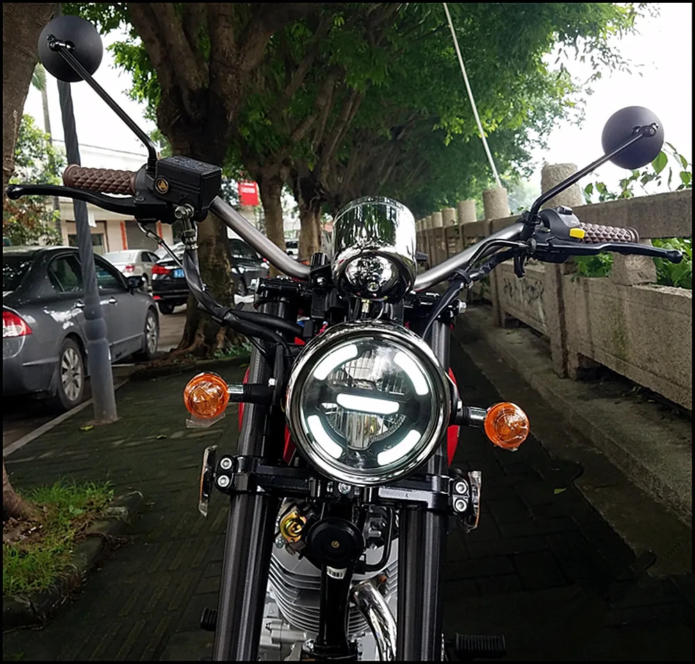 16,5 см КАФЕ Racer светодиодный мото rcycle налобный фонарь с нижним лучом, обновленный Дневной светильник, дальний светильник farol faros foco светодиодный phare moto