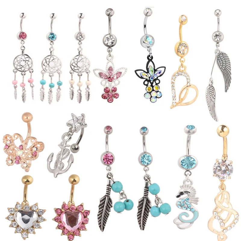 Piercing Kit Mix Styles Body Jewelry Stainless Steel Sexy Belly Button Navel Ring 15pcs/lot