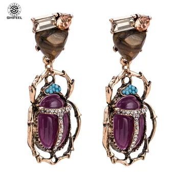 

SHIFEEL New Arrival Occident Fashion Brand Style Rhinestone Acrylic Beads Animal Insect Beetle Earrings Bohemia Long Pendients