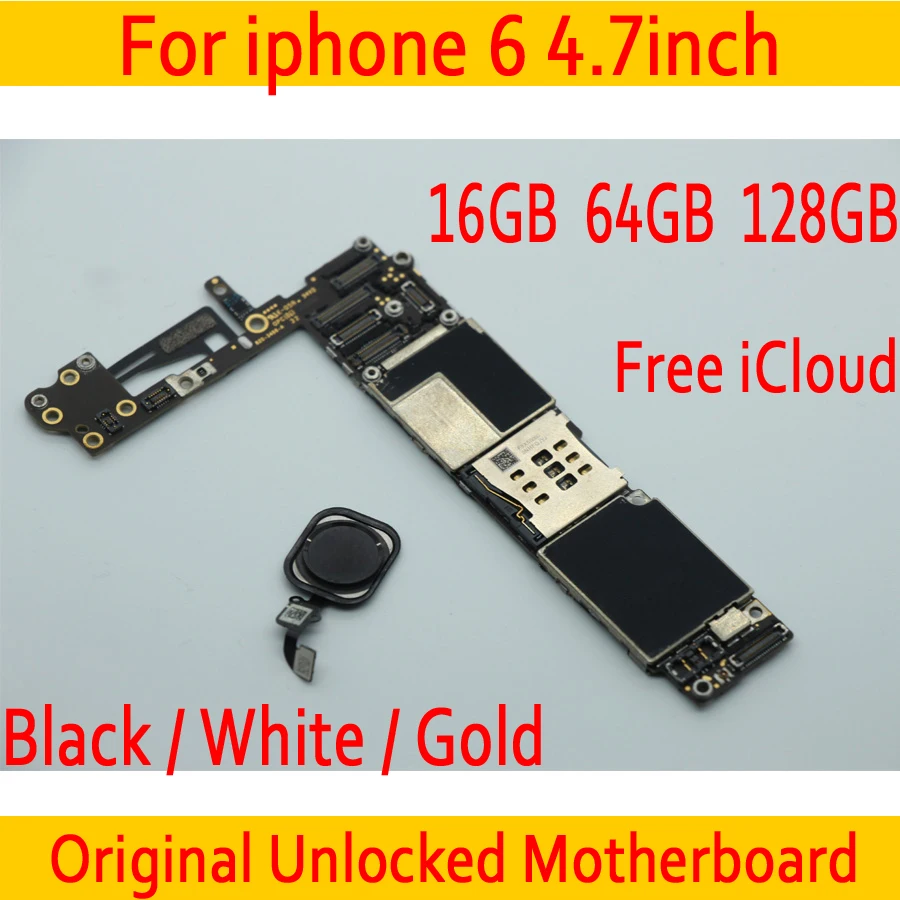 

Black White Gold for iphone 6 4.7inch Motherboard with Touch ID,Original unlocked for iphone 6 Mainboard+Chips,16GB 64GB 128GB