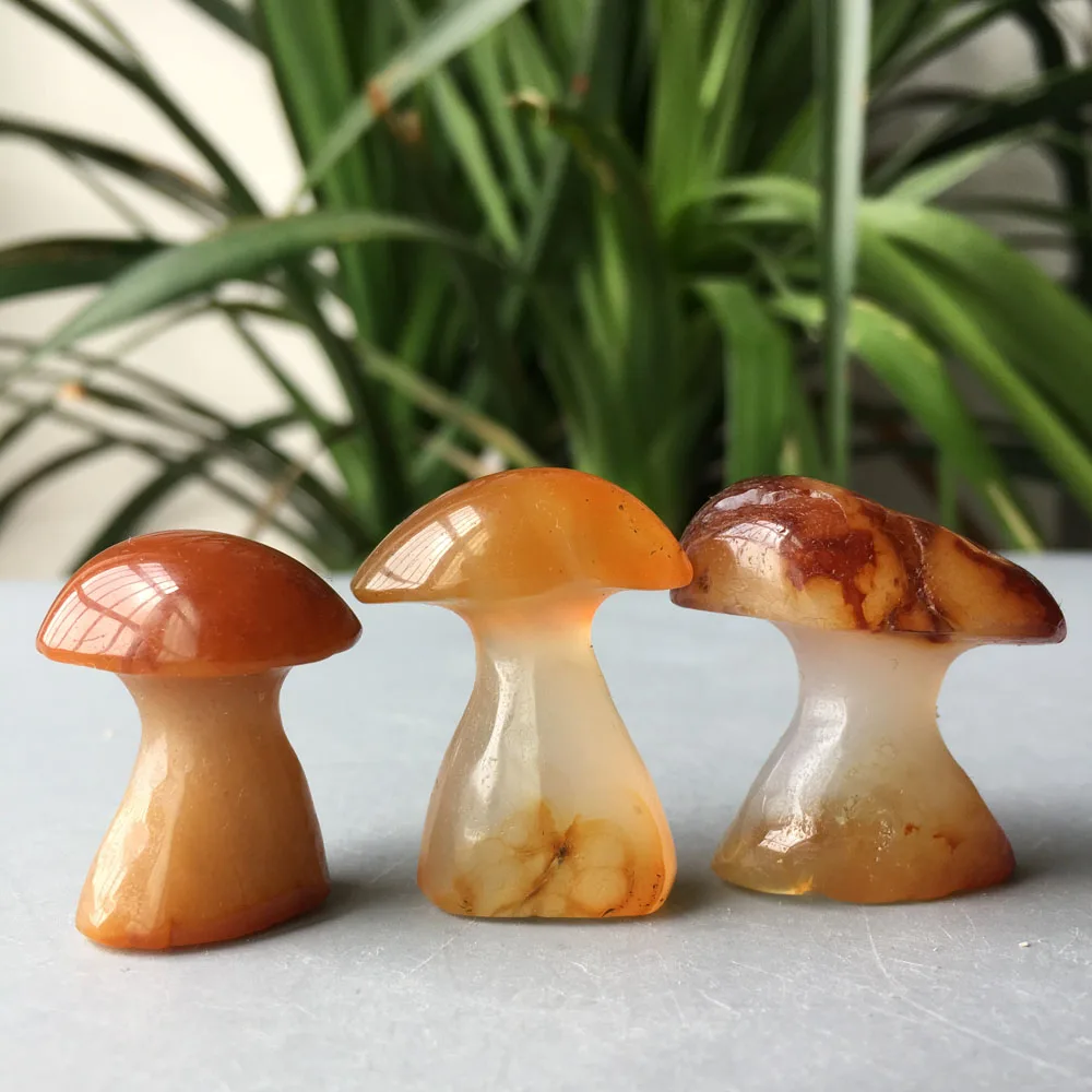 

38g 3pcs Sell cheap natural carved quartz stone crystal agate small mushroom