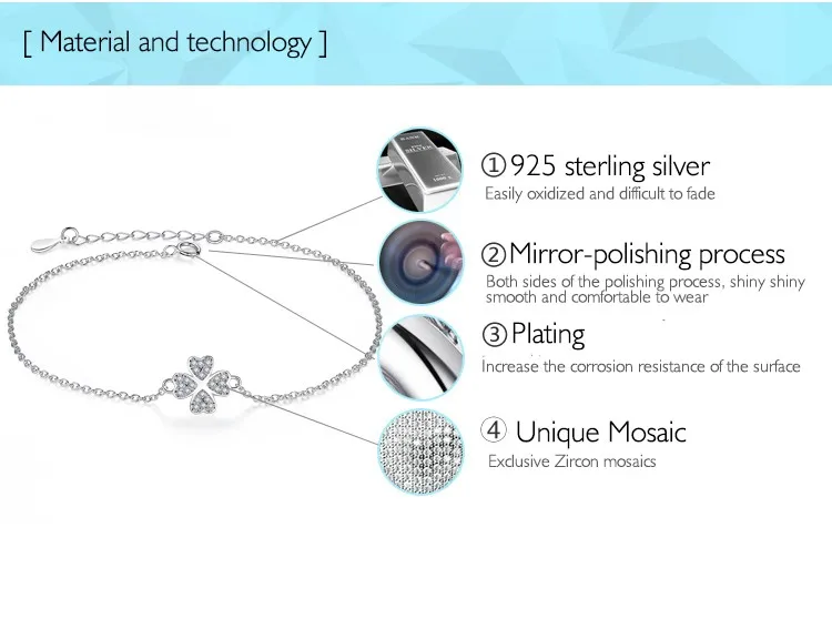 Модный Браслет из стерлингового серебра 925 пробы, розовое золото, четырехлистный клевер, сердце, очаровательные браслеты для женщин, свадебные украшения