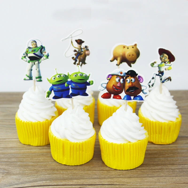 

24pcs toy story toppers picks cupcake topper baby shower supplies child kids birthday party cake baking party decoration