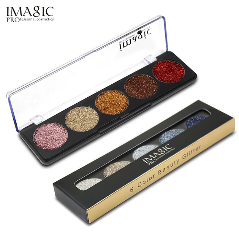 

IMAGIC 5 Color Glitter Eyeshadow Palette Cosmetic Waterproof Long Lasting Pressed Eyeshadow Pigment Diamond Shimmer Eyes Make Up