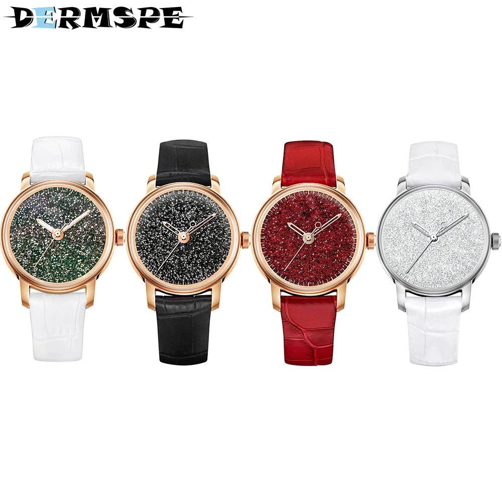 

DERMSPE CRYSTALLINE HOURS Waterproof Watch Ladies Fashion Quartz New Belt Red Simple Starry Sky 5344635