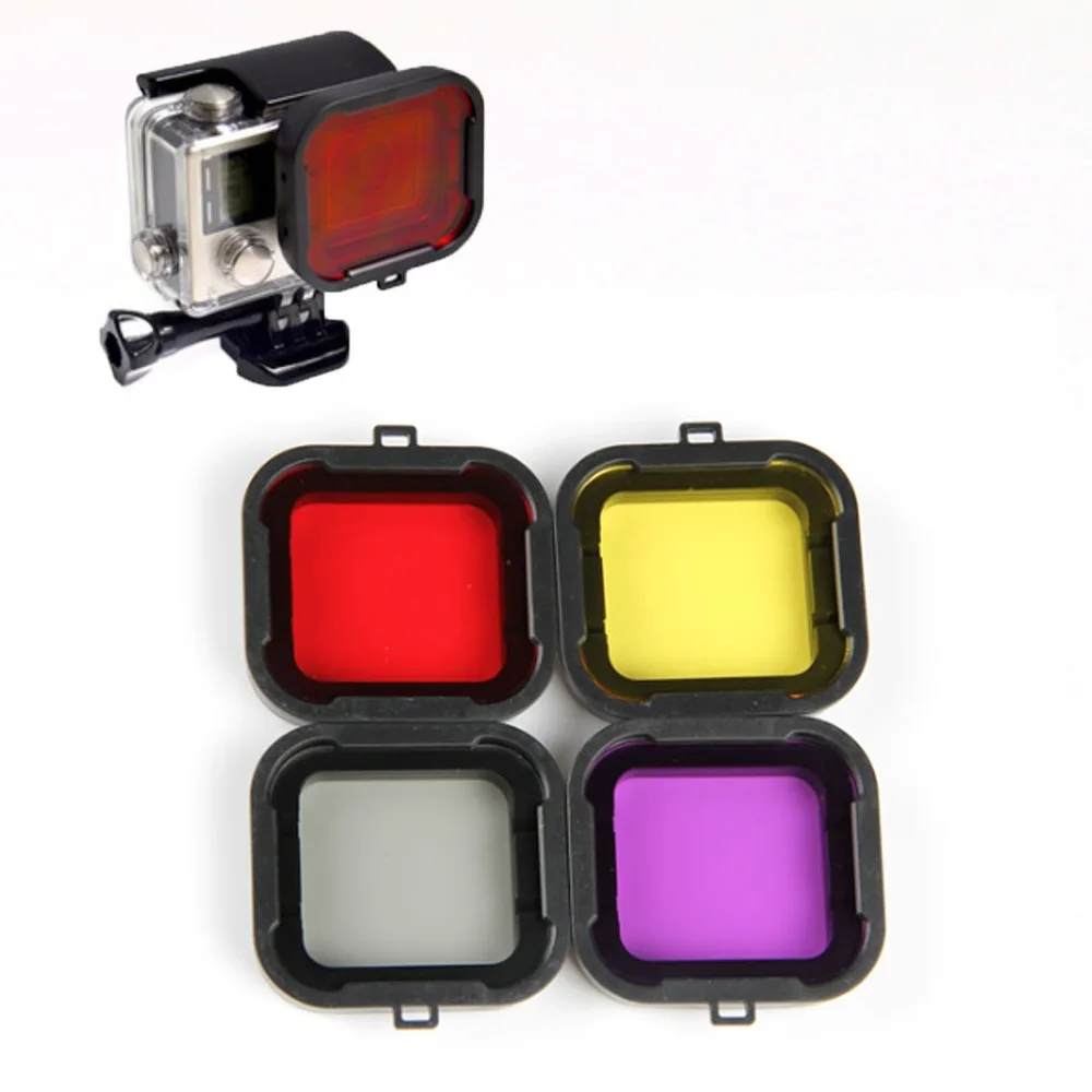 

Gopro Accessories Dive Filter Yellow Red Purple Grey 4pcs/lot Underwater Diving Lens Filtro for GoPro Hero 3+ &4