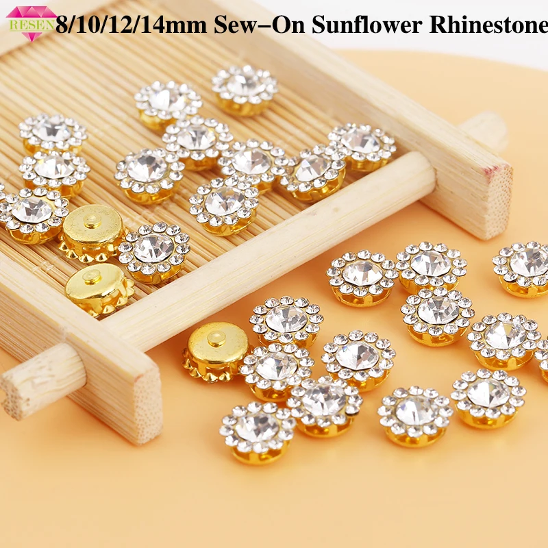 

RESEN 30PCS Color Crystal Sewing Crystal Round Rhinestones Glass Flower Shape Sew-On Rhinestone For Garments Shoes