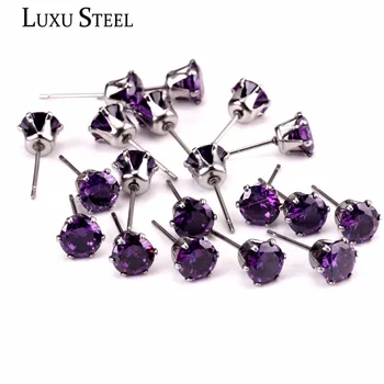 

LUXUSTEEL Cubic Zircon Surgical Stud Earrings For Women/Girl Stainless Steel Size 3mm to 10mm Purple Color 10pairs/lot Earrings