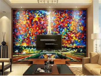

3d wallpaper custom photo wallpaper living room mural Paris Eiffel Tower color painting sofa TV background wallpaper for wall 3d