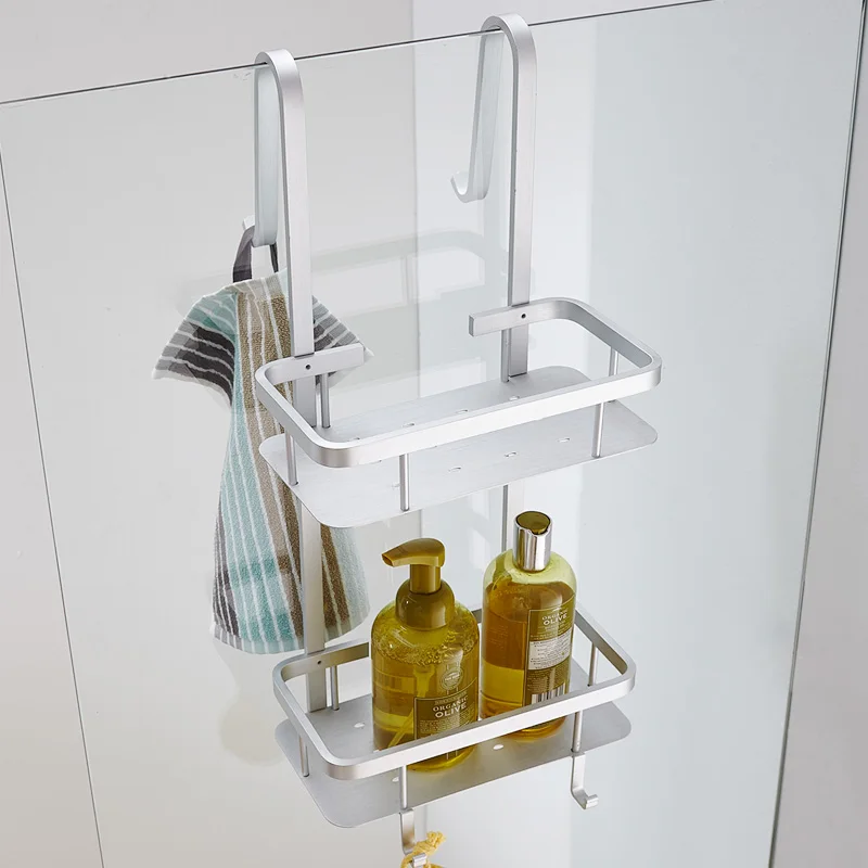 

Contemporary Space Aluminum Silver Cosmetic Holder Bathroom Shelf 2-layer Brushed Corner Basket Bathroom Accessories G36