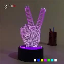 YIMIA победы 3D светодио дный визуальный ночник 7 видов цветов Touch лампа пальцы Стиль Таблица Спальня Освещение USB/Battary зарядки