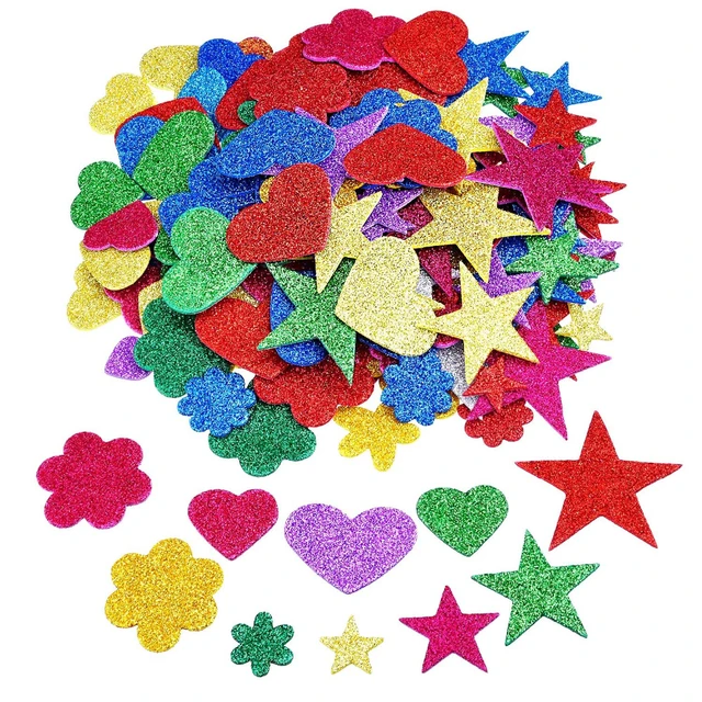 XRHYY Glitter Stickers Self-Adhesive Stickers Star/Hear/Flower Shape For  Scrapbooking Greeting Cards Kids' Craft School & Home - AliExpress