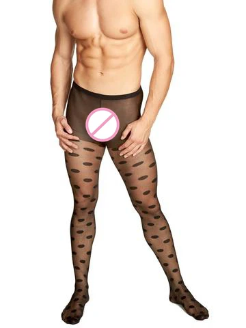 

2017 mens pantyhose Body stockings pantyhose sexy men 's pantyhose dots Men socks jacquard silk stocking core wire Gay underwear