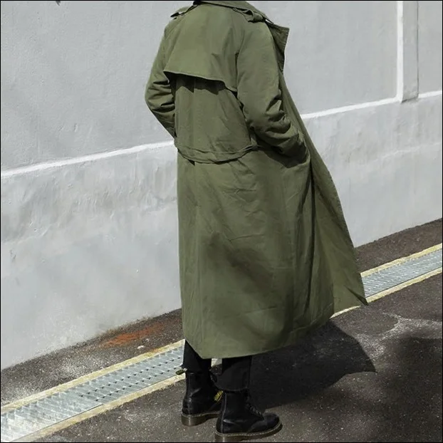 Новое свободное двубортное пальто на весну Мужская Длинная ветровка до колена. M-6XL