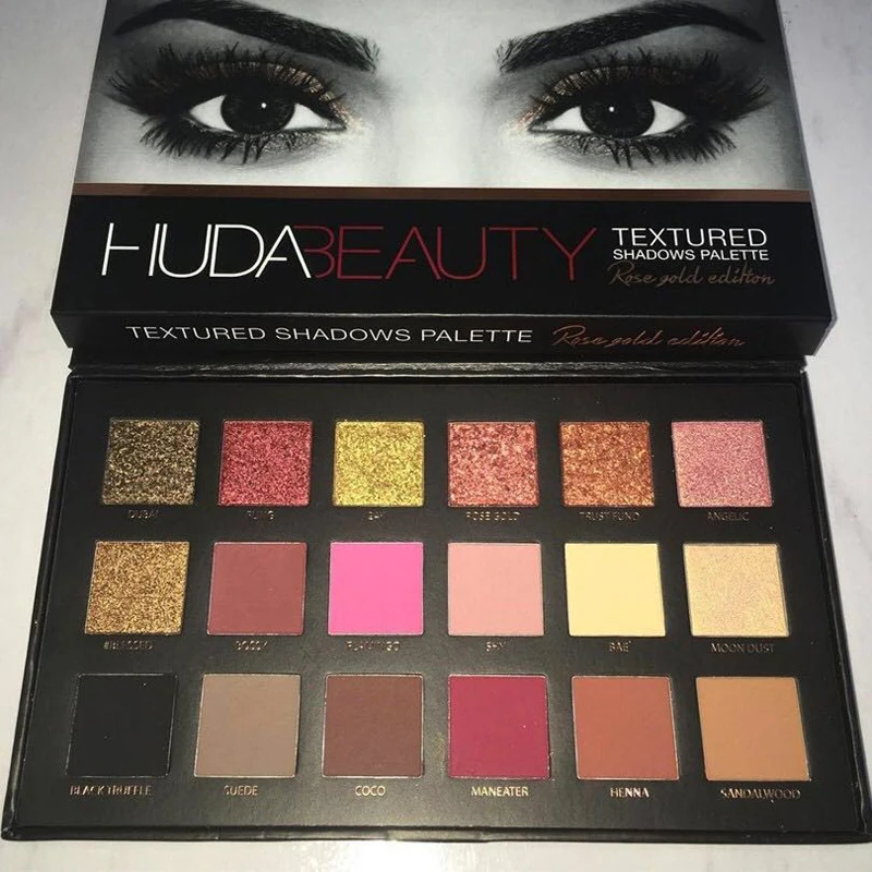 Instock! NEW 18 Colors Huda Beauty Eyeshadow Rose Gold Textured Pallete Make up Eye shadow Palette