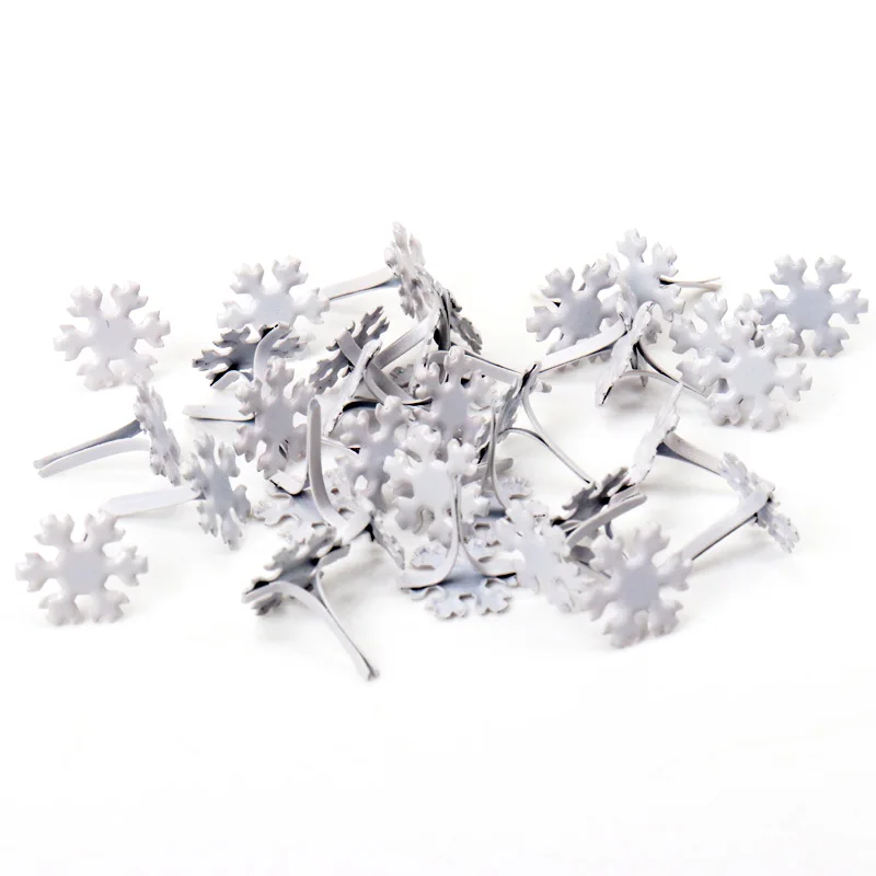 

50pcs White Sonwflake Metal Brad Studs Spikes Scrapbooking Embellishment Fastener Brads Crafts Pushpin Decoration 12x14mm