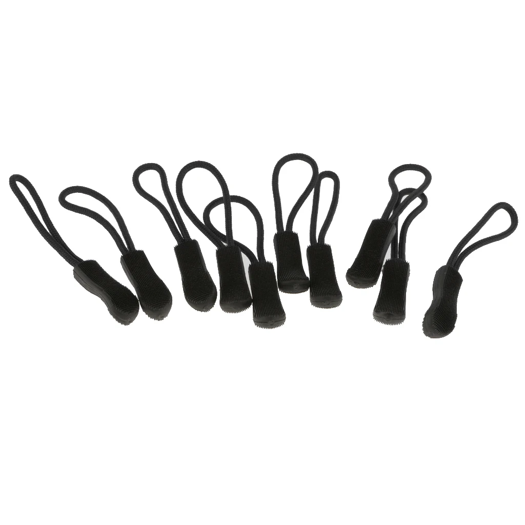 100Pcs Outdoor Camping Backpack No slip Zipper Pull Fit Rope Tag Fixer Zip Cord Zipper Rope Bag Suitcase Clothes Accessory Black