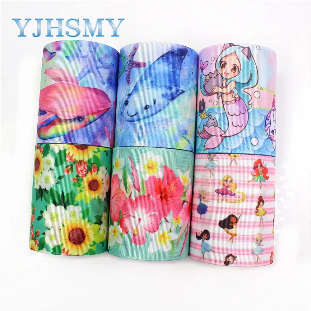

YJHSMY I-19518-1301,75mm,10yards Cartoon Thermal transfer Printed grosgrain Ribbons,bow cap DIY handmade accessories decoration
