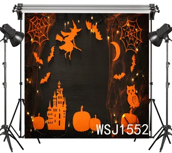 

LB Polyester & Vinyl Halloween Theme Pattern silhouette owl Pumpkin Lantern Backgrounds For Photo Studio Photography Backdrops