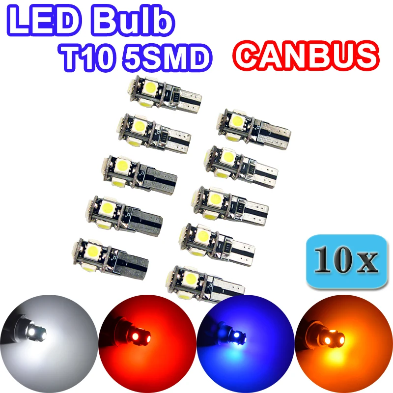 Flytop 10xT10 CANBUS 5SMD 5050 SMD безотказная автомобильная лампа W5W 194 светодиодный авто задний светильник белый/синий/желтый/красный цвет CAN BUS