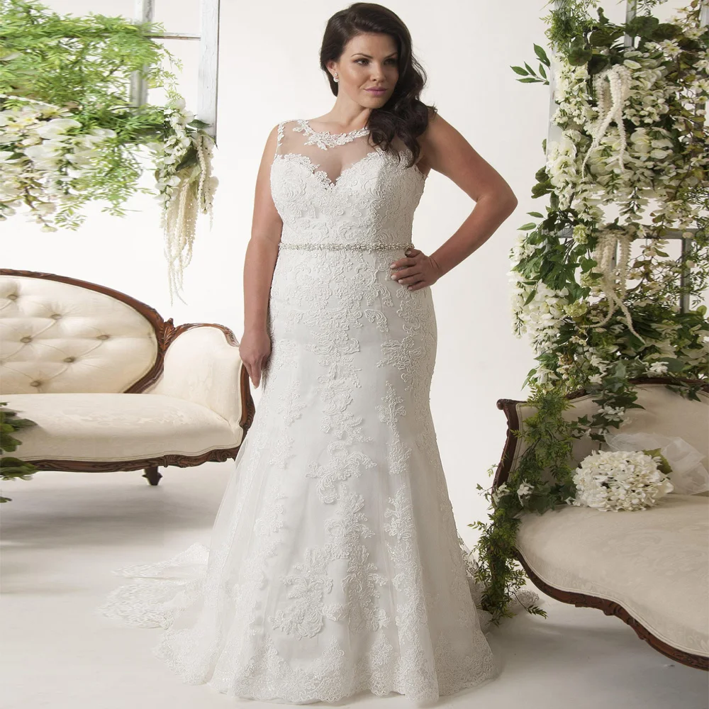 

Weilinsha New Arrival Cap Sleeve Lace Mermaid Wedding Dresses Plus Size Applique Lace Bridal Gowns Vestido de Noiva