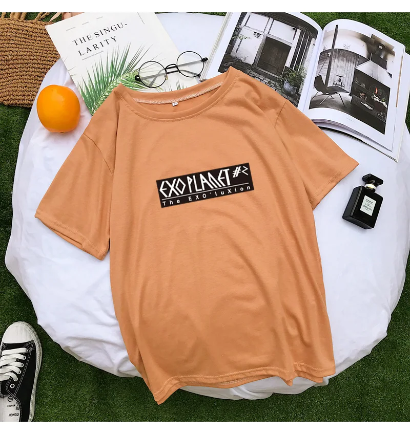 EXO Kpop Fan Support T Shirts Women Fashion Casual Tops Tee Shirt Femme Streetwear Harajuku Letter Print T-shirts Camiseta Mujer (3)