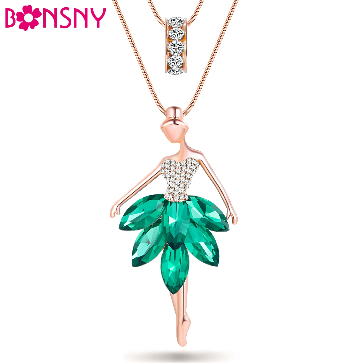

Bonsny Crystal Rhinestone Ballet Dancer Fairy Necklace Pendant Chain Choker Elegant Elegant Jewelry For Women Girls Teens Gifts