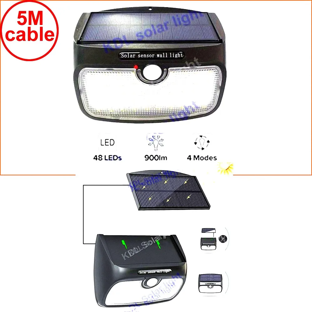 Сплит монтаж 48 LED 900lm Солнечный свет PIR + движение радар led 118 1000LM водонепроницаемый