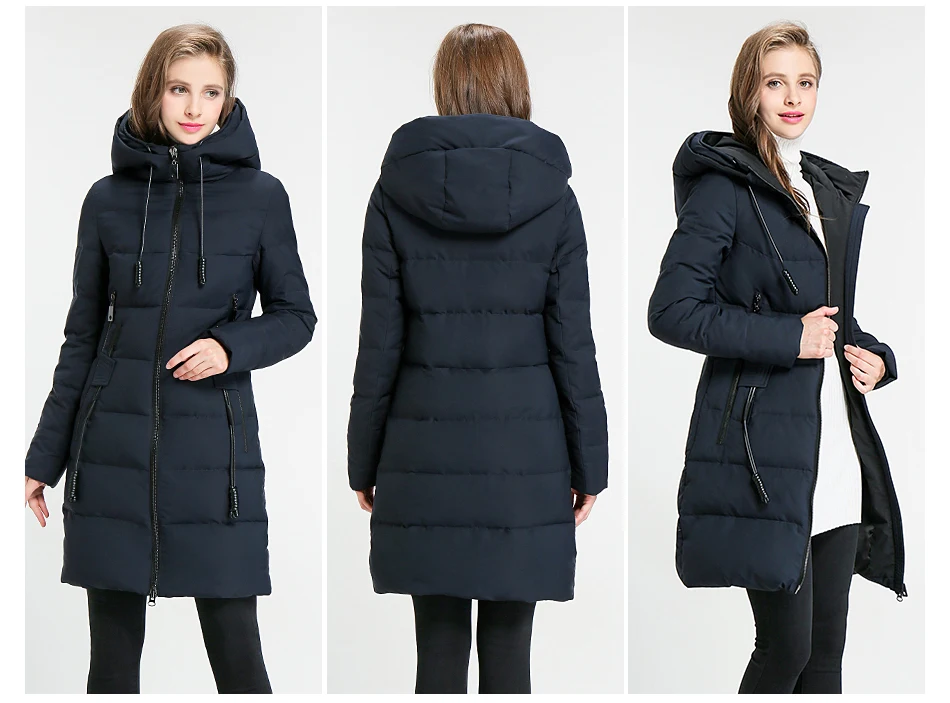 Eurasia New Women Winter Jacket Full Stand Collar Hooded Design Slim Outerwear Coat Warm Parka Lady Clothing Y1700010