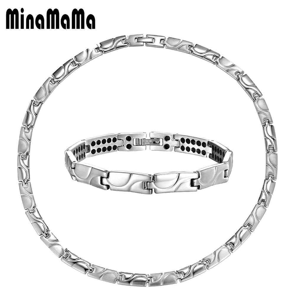 

Silver Color Stainless Steel Jewelry Sets For Women Mens Healthy Energy Germanium Power Necklace Bracelet Sets