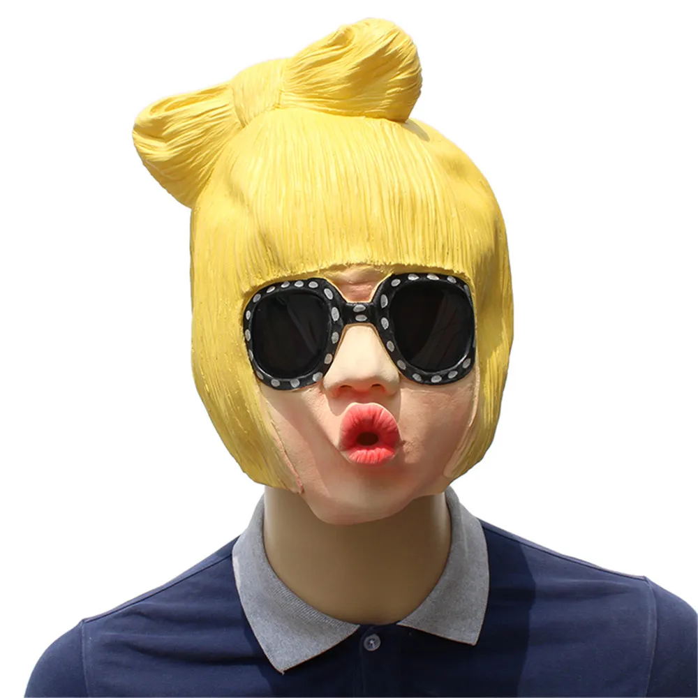 

Realistic Adults Halloween Deluxe Latex Full Head Ladgag woman Mask with Hair