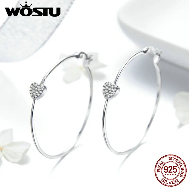 

WOSTU New Arrival 925 Sterling Silver Fashion Heart Round Circle Drop Earrings Clear CZ Jewelry For Women Luxury Earrings FIE518