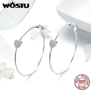 

WOSTU New Arrival 925 Sterling Silver Fashion Heart Round Circle Drop Earrings Clear CZ Jewelry For Women Luxury Earrings FIE518