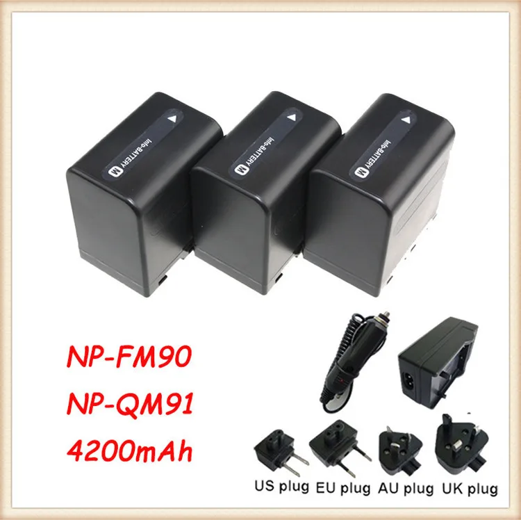 High Capacity 4200mAh 3PCs NP-QM91/NP-FM90 Camera Batteies +NP FM90 BATTERY Charger +car charger for Sony DCR-PC115E DCR-TRV265 |