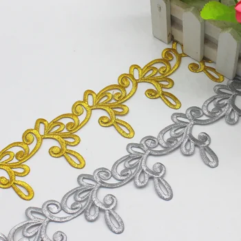 

Gold Cosplay Lace Costume Trims Iron On Embroidered Lace Appliqued 3 Yard/Lot Gold and Sliver Metallic Tape 6.5CM