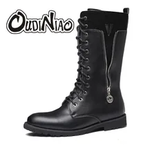 OUDINIAO/армейские ботинки для мужчин; военные армейские ботинки с металлической шнуровкой и пряжкой; мужские панк-сапоги для езды на мотоцикле на молнии; модная мужская обувь в стиле рок