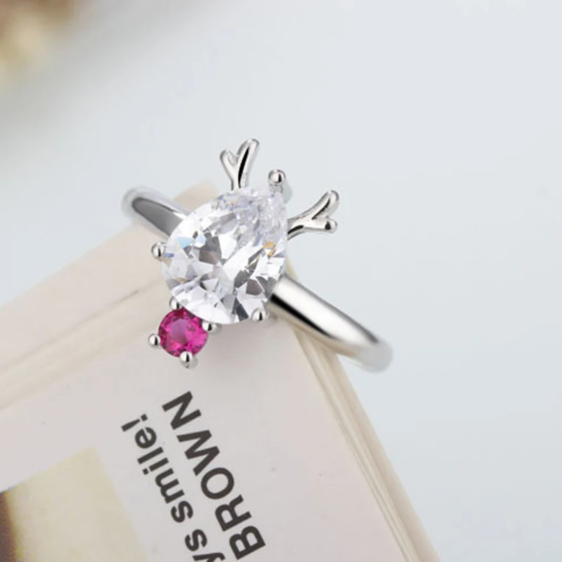 Qevila Rings for Women Fashion plated S925 Sterling Silver Deer Red Gemstone石榴石 Pearl wedding engagement Ring Romantic Valentine’s Day Gift Gothic ring men Anillos Mujer (1)