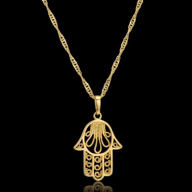 

Filigree Charm Hamsa Hand of Fatima Gold Color Protection Amulet Pendant Necklace for Women Jewelry Gift Dropshipping