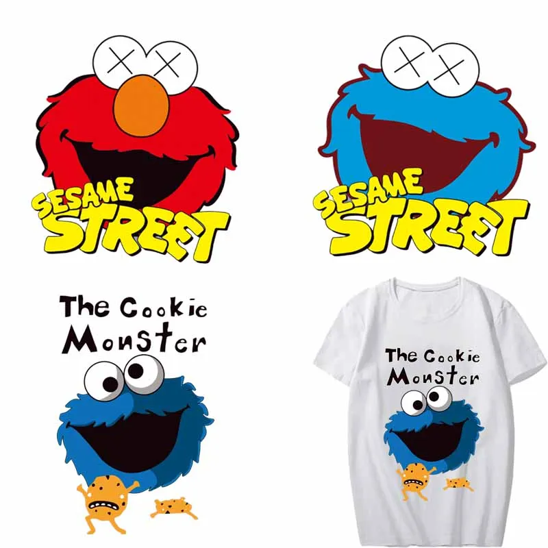 

Anime Sesame Street Patch COOKIE MONSTER ELMO BIG BIRD Cartoon Iron on Transfer Patches for Kids Clothes Applique DIY Heat Press