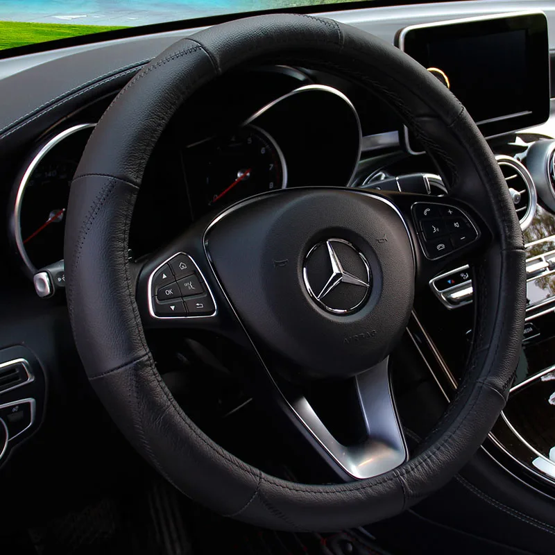 

KKYSYELVA New Leather Car Steering Wheel Cover Red 38cm Diameter Universal Size Car inner accessories Auto wheel covers