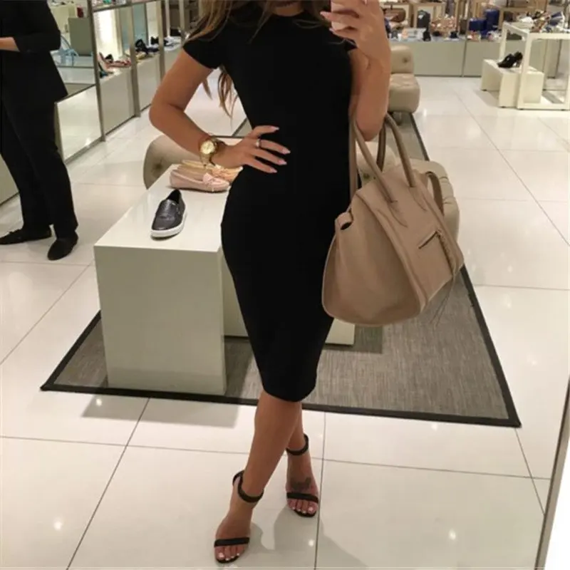 ZH 1 шт женское платье Vestido с коротким рукавом облегающее туника вырез лодочкой