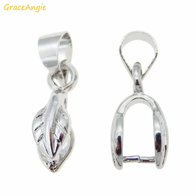 

GraceAngie 6pcs Copper Shiny Silver Color Pinch Bail Leaf Shape Simplify Designed Necklace Jewelry Making Accessories 16*7mm