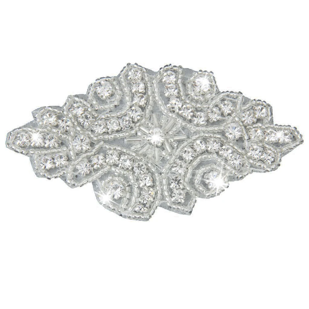 

Rhinestone Decorated Leaf Applique strass chain trims for bridal wedding dress decoration